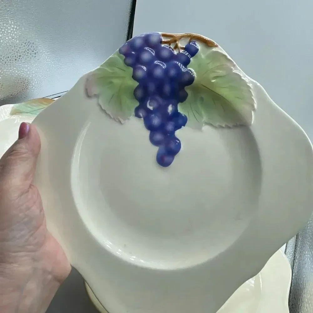 Vintage Czechoslovakia hand painted fruit decor square salad plates dinner plate